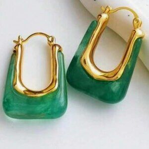 Emerald Green Art Deco Earrings with Gold tone finish